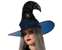 Atosa Sombrero De Bruja Negro con Ala Azul Brillante y Copa Rígida Estructurada