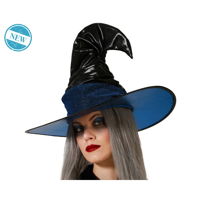Atosa Sombrero De Bruja Negro con Ala Azul Brillante y Copa Rígida Estructurada Atosa Sombrero De Bruja Negro con Ala Azul Brillante y Copa Rígida Estructurada