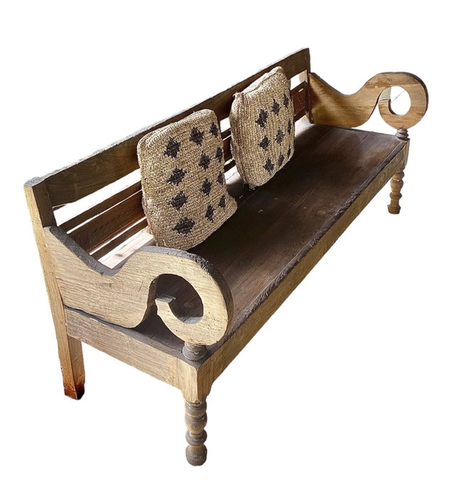 DKD Home Decor Banco de Teca Maciza Tallado Marrón Oscuro
