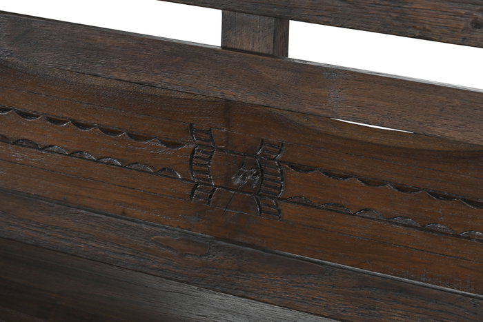 DKD Home Decor Banco de Teca Maciza Tallado Marrón Oscuro
