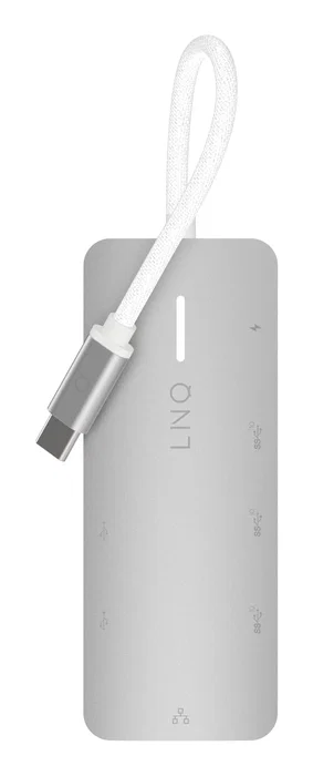 LINQ LQ49081PS Hub USB-C 8-en-1 Pro Studio 8K, Base Portátil con HDMI 8K/30Hz, Puerto PD 140W, Ethernet 2.5Gbps, 3xUSB-C y 3xUSB-A, Color Gris y Blanco