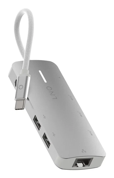 LINQ LQ49081PS Hub USB-C 8-en-1 Pro Studio 8K, Base Portátil con HDMI 8K/30Hz, Puerto PD 140W, Ethernet 2.5Gbps, 3xUSB-C y 3xUSB-A, Color Gris y Blanco