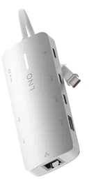 LINQ LQ49081PS Hub USB-C 8-en-1 Pro Studio 8K, Base Portátil con HDMI 8K/30Hz, Puerto PD 140W, Ethernet 2.5Gbps, 3xUSB-C y 3xUSB-A, Color Gris y Blanco
