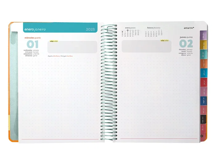 Agenda Espiral Antartik Bold A5+ 2025 Dia Pagina Colores Azul Y Melocoton Surtidos Papel 80 gr 8 unidades