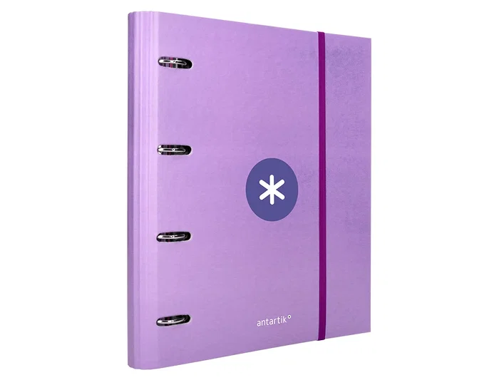 Antartik Carpeta con Recambio A4 Cuadro 5mm Forrada 4 Anillas 40mm Redondas con Solapa Color Lavanda