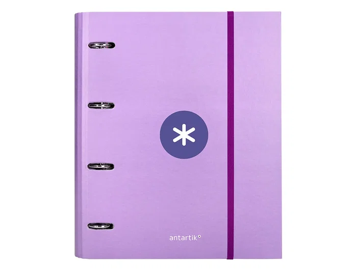 Antartik Carpeta con Recambio A4 Cuadro 5mm Forrada 4 Anillas 40mm Redondas con Solapa Color Lavanda