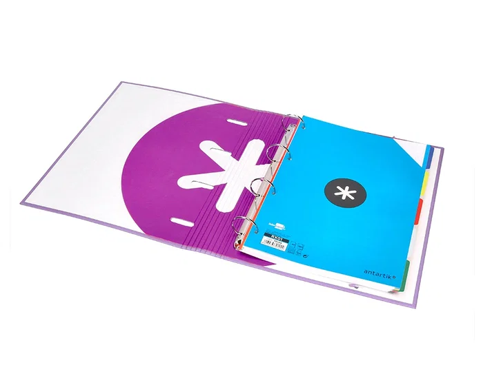 Antartik Carpeta con Recambio A4 Cuadro 5mm Forrada 4 Anillas 40mm Redondas con Solapa Color Lavanda
