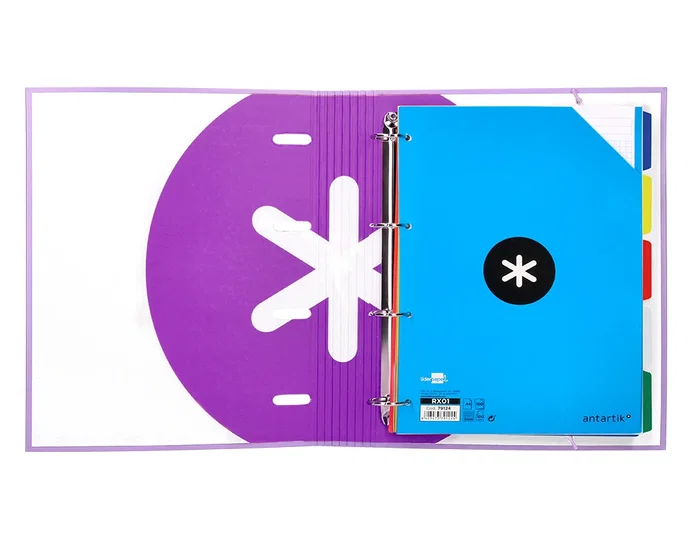 Antartik Carpeta con Recambio A4 Cuadro 5mm Forrada 4 Anillas 40mm Redondas con Solapa Color Lavanda