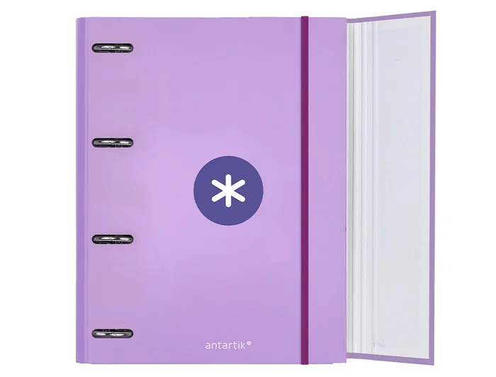 Antartik Carpeta con Recambio A4 Cuadro 5mm Forrada 4 Anillas 40mm Redondas con Solapa Color Lavanda