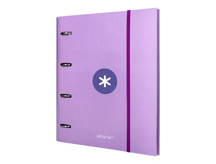 Antartik Carpeta con Recambio A4 Cuadro 5mm Forrada 4 Anillas 40mm Redondas con Solapa Color Lavanda