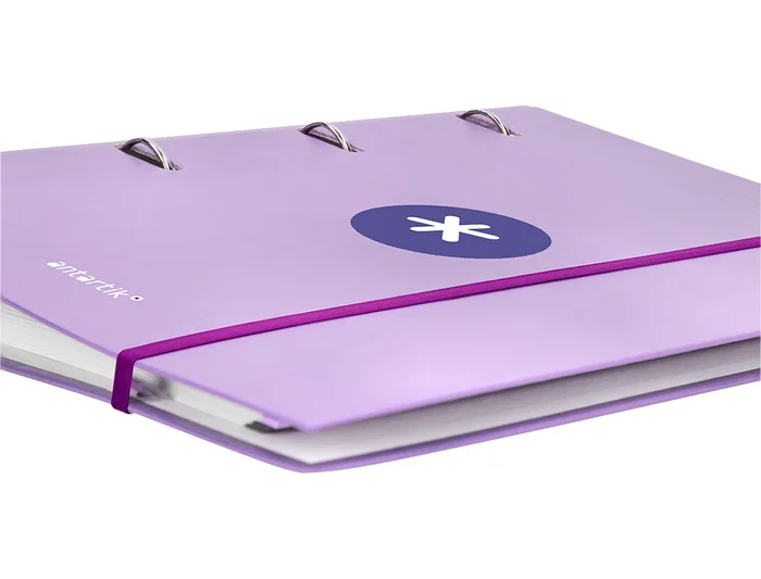 Antartik Carpeta con Recambio A4 Cuadro 5mm Forrada 4 Anillas 40mm Redondas con Solapa Color Lavanda