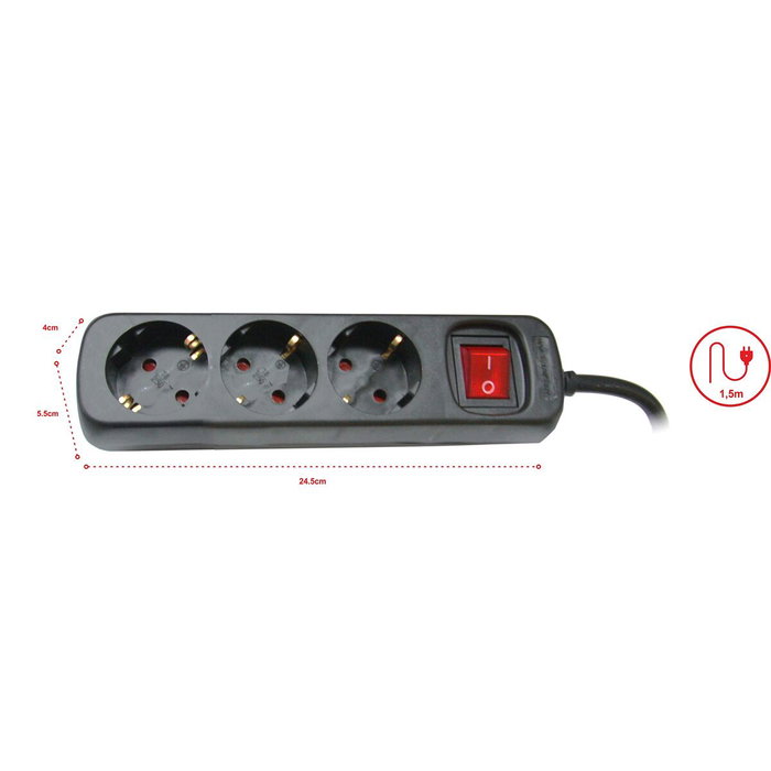 Regleta 3 Enchufes Schuko con Interruptor Silver Electronics 9643 Negro