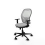 Silla de oficina Jorquera con mecanismo Sincro/Traslack tapizada con Tela color Gris claro y malla color Blanco. Equipada con lumbar 1D, Brazos 1D y Ruedas 65mm nailon