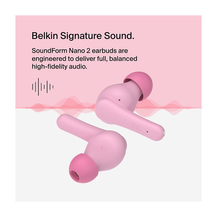 Belkin SoundForm Nano 2 Auriculares Inalámbricos para Niños con Estuche de Carga, IPX5, Bluetooth 5.3, Rosa - Ref. AUC011btPK