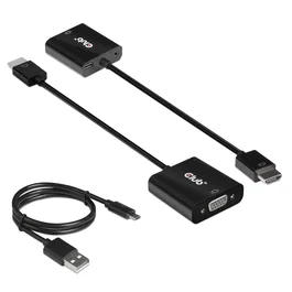 Club3D CAC-1302 Adaptador de Cable de Vídeo HDMI 1.4 a VGA Activo con Audio, 0.5m, Macho-Hembra, Negro, Full HD 1080p