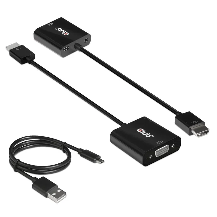 Club3D CAC-1302 Adaptador de Cable de Vídeo HDMI 1.4 a VGA Activo con Audio, 0.5m, Macho-Hembra, Negro, Full HD 1080p