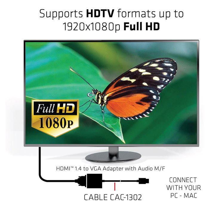 Club 3D Adaptador Activo HDMI 1.4 a VGA (Macho/Hembra) con Salida de Audio, CAC-1510