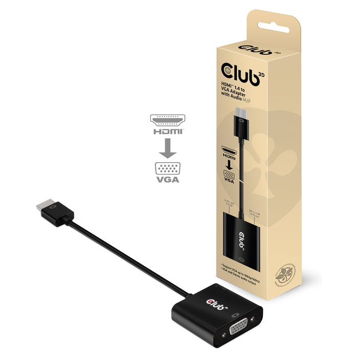 Club 3D Adaptador Activo HDMI 1.4 a VGA (Macho/Hembra) con Salida de Audio, CAC-1510