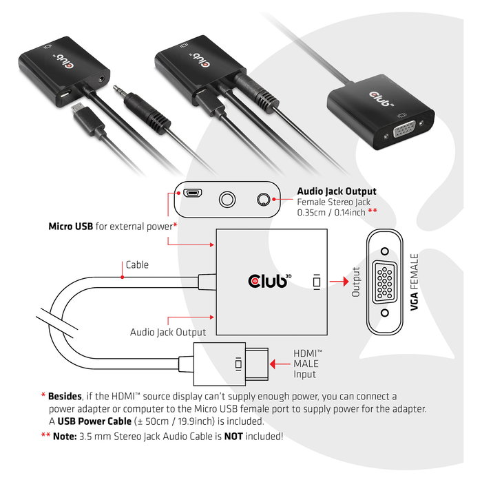 Club 3D Adaptador Activo HDMI 1.4 a VGA (Macho/Hembra) con Salida de Audio, CAC-1510