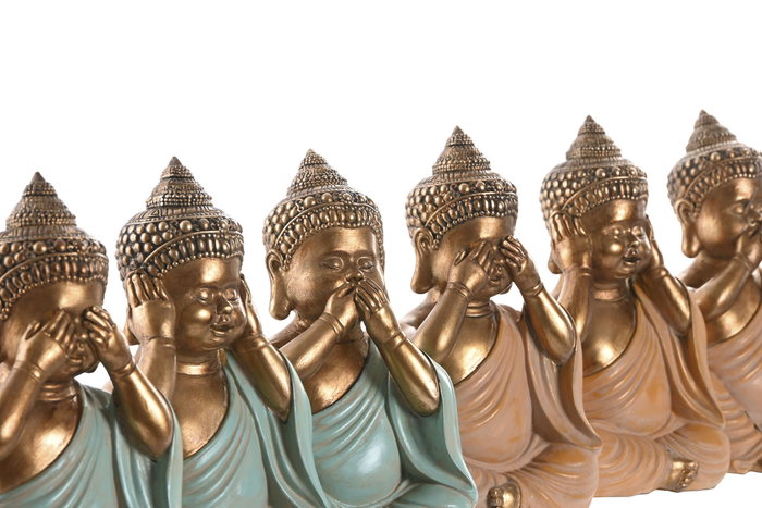 DKD Home Decor Surtido de 6 Figuras de Buda en Resina, Colores Rosa, Verde y Dorado, 11x9x17 cm DKD Home Decor Surtido de 6 Figuras de Buda en Resina, Colores Rosa, Verde y Dorado, 11x9x17 cm