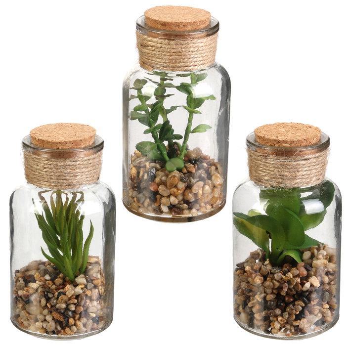 Home Deco Factory Planta Artificial con Frasco de Cristal y Tapón de Corcho Home Deco Factory Planta Artificial con Frasco de Cristal y Tapón de Corcho