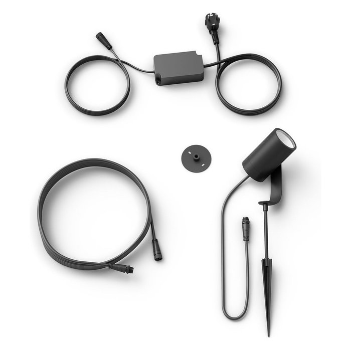 Philips Hue Lily White & Color Ambiance - Foco LED Exterior Inteligente IP65 para Exteriores, 640lm, Negro, Control por App/Alexa/Google/HomeKit, Modelo 8718696169087