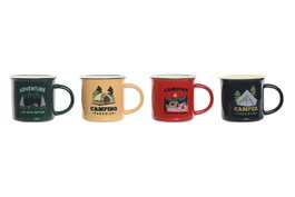 DKD Home Decor Set de 12 Tazas de Porcelana Camping Surtidas 340ml