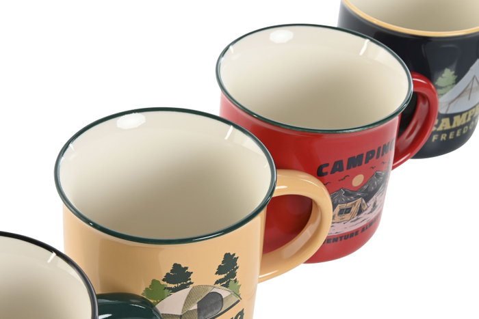 DKD Home Decor Set de 12 Tazas de Porcelana Camping Surtidas 340ml DKD Home Decor Set de 12 Tazas de Porcelana Camping Surtidas 340ml