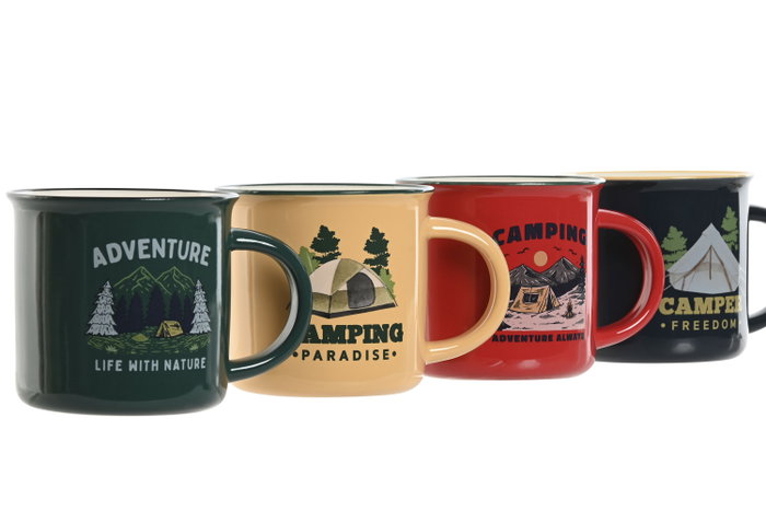 DKD Home Decor Set de 12 Tazas de Porcelana Camping Surtidas 340ml DKD Home Decor Set de 12 Tazas de Porcelana Camping Surtidas 340ml