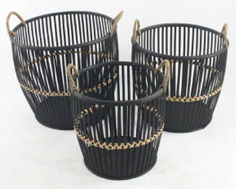 DKD Home Decor Set de 3 Cestas de Bambú Negro y Natural