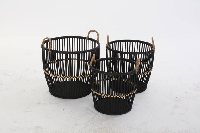 DKD Home Decor Set de 3 Cestas de Bambú Negro y Natural DKD Home Decor Set de 3 Cestas de Bambú Negro y Natural