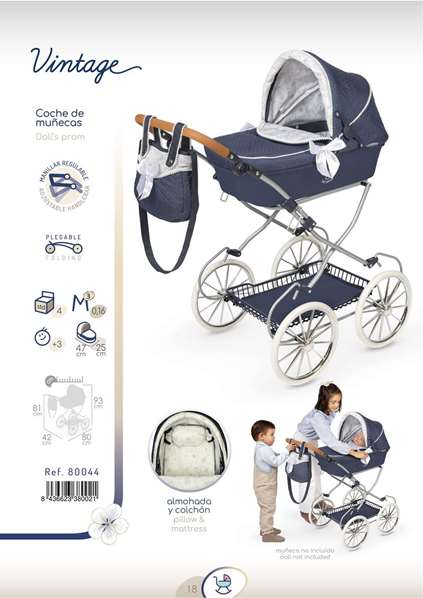 Decuevas Coche de Muñeca Plegable con Bolso Vintage para Muñecas de hasta 48 cm Decuevas Coche de Muñeca Plegable con Bolso Vintage para Muñecas de hasta 48 cm
