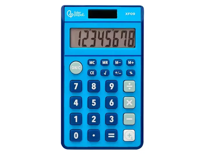 Liderpapel Calculadora Bolsillo XF09 8 Dígitos Solar y Pilas Color Azul 115x65x8 mm