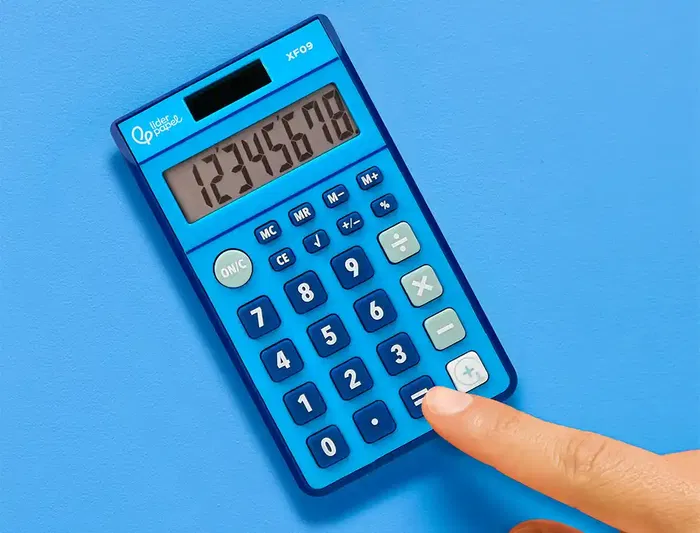 Liderpapel Calculadora Bolsillo XF09 8 Dígitos Solar y Pilas Color Azul 115x65x8 mm
