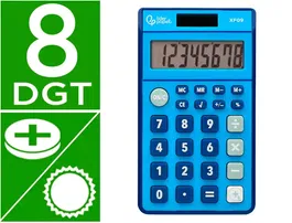 Liderpapel Calculadora Bolsillo XF09 8 Dígitos Solar y Pilas Color Azul 115x65x8 mm