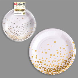 Best Products Plato llano de cartón blanco/dorado Ø22,5 cm, 10 uds