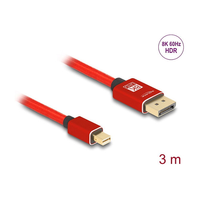 DeLOCK Cable Mini DisplayPort a DisplayPort 8K 60 Hz 3 m Rojo Metal DeLOCK Cable Mini DisplayPort a DisplayPort 8K 60 Hz 3 m Rojo Metal