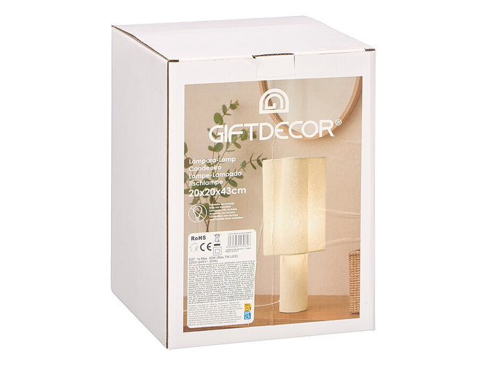 Giftdecor Lámpara Sobremesa Flor Rugoso Blanca Metal y Tela 20 x 20 x 43 cm (Set de 4)