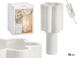 Giftdecor Lámpara Sobremesa Flor Rugoso Blanca Metal y Tela 20 x 20 x 43 cm (Set de 4)