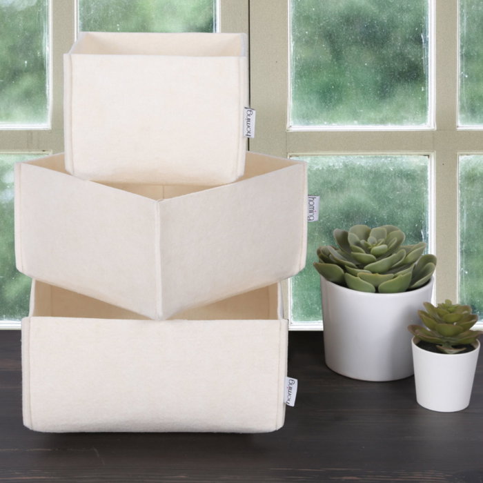Aberto Design Set Organizador de Escritorio 6268, Organizador de Fieltro para Oficina, Juego de 3 Piezas, Color Crema