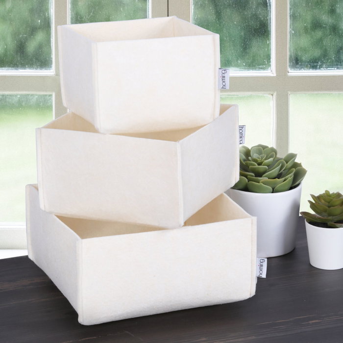 Aberto Design Set Organizador de Escritorio 6268, Organizador de Fieltro para Oficina, Juego de 3 Piezas, Color Crema