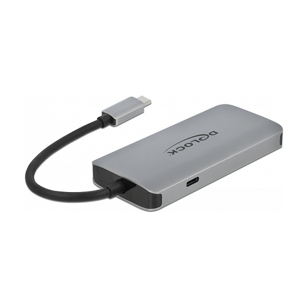 DeLOCK Concentrador USB 3.2 Gen 1 con 4 puertos, Gigabit LAN y PD, Gris