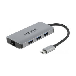 DeLOCK Concentrador USB 3.2 Gen 1 con 4 puertos, Gigabit LAN y PD, Gris
