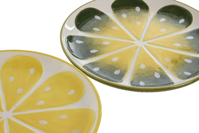 DKD Home Decor Fruits 24 Plato Moderno Mediterraneo Amarillo Verde Gres 22.5 x 2.5 x 22.5 cm (2 Unidades)