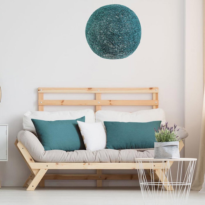 Home Deco Factory Pantalla de Lámpara Tejida, Color Azul, Diámetro 30 cm para Colgar o Apoyar, Decoración Hogar