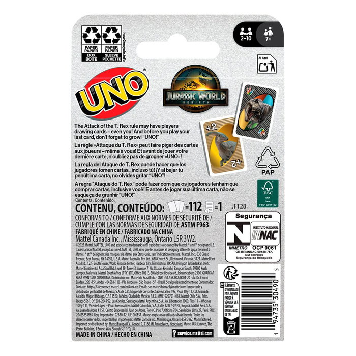 Mattel UNO Jurassic World: El Renacer Juego de Cartas