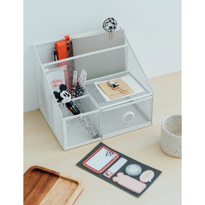 ERIK Set Papelería Mickey Disney: Bolígrafo 10 Colores 3D, 4 Subrayadores Pastel, Clips, Marcadores Adhesivos y Portatodo