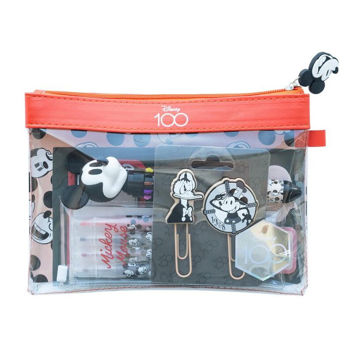 ERIK Set Papelería Mickey Disney: Bolígrafo 10 Colores 3D, 4 Subrayadores Pastel, Clips, Marcadores Adhesivos y Portatodo