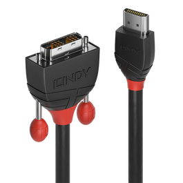 Lindy 36275 Cable HDMI tipo A (estándar) a DVI-D, 10 metros, Negro/Rojo