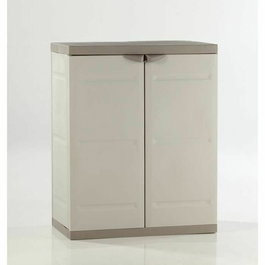 Plastiken TITANIO Armario Bajo 2 Puertas Estantes Beige Gris Pardo 70x44x88cm Interior/Exterior